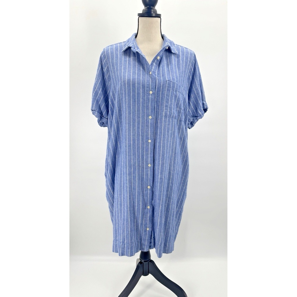 Old Navy Linen Shirt Dress XL Striped Pocket Beach Nautical Coastal Cottagecore